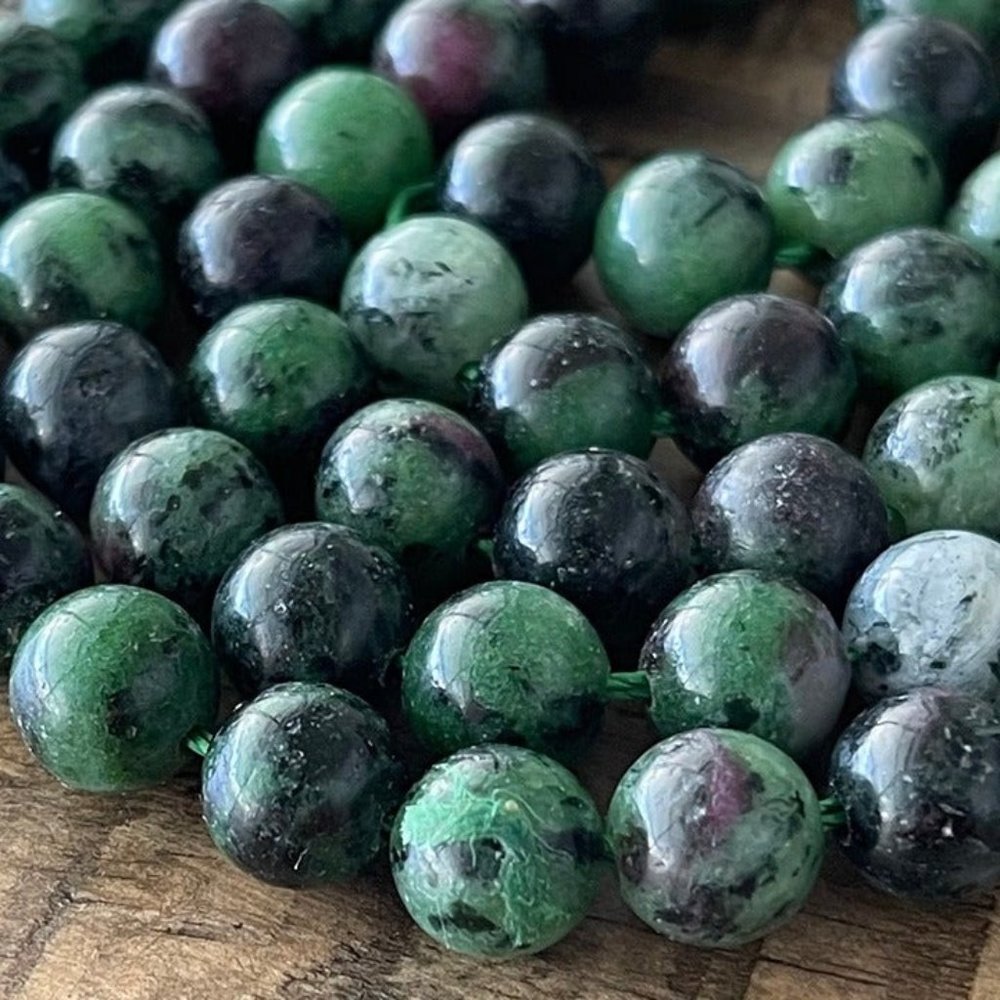 8mm Ruby in Zoisite Bead Strands - Green